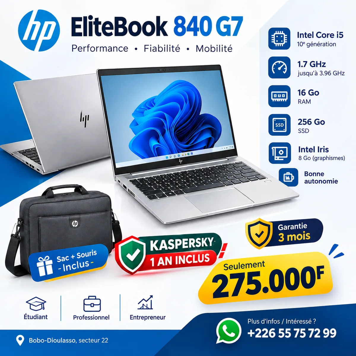 HP EliteBook 840 G7 - 💻 HP EliteBook 840 G7 — Performance & mobilité ✅ Processeur Intel Core i5 — 10ᵉ génération ✅ RAM : en vente sur NeoShop Burkina Faso