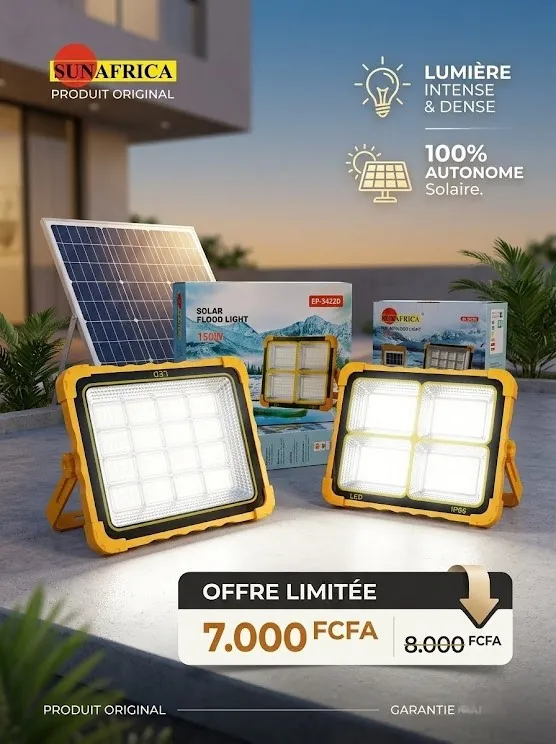 Lampe LED, Projecteur Solaire SUNAFRICA 150W - Éclairage Ultra Puissant en vente sur NeoShop Burkina Faso