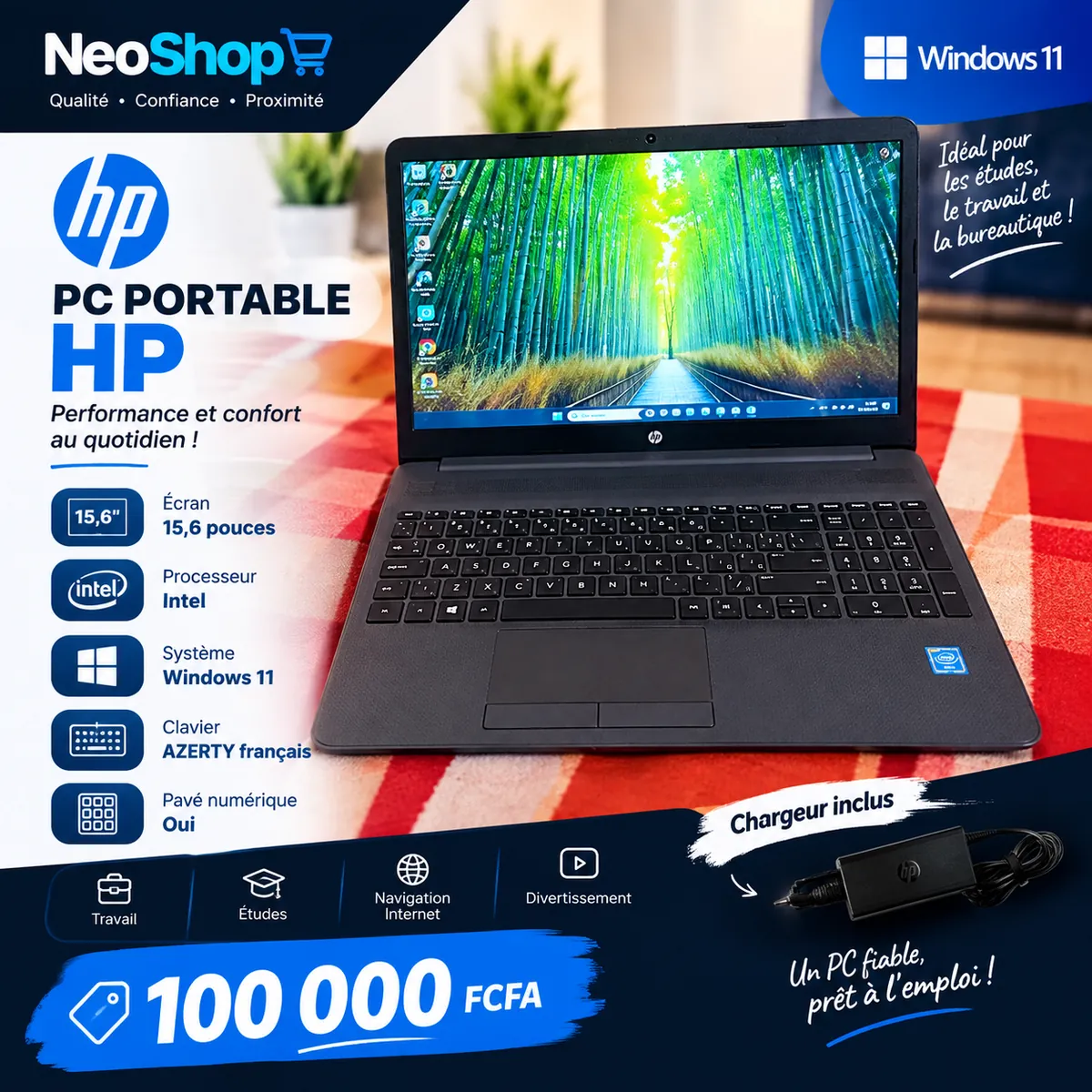 💻 PC Portable HP 15,6” – Windows 11 en vente sur NeoShop Burkina Faso