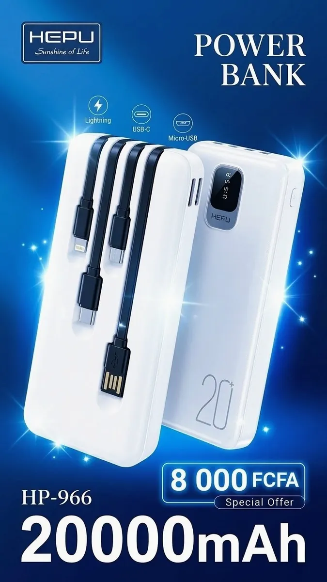 Power Bank HEPU HP-966 – 20 000 mAh (Haute Performance) en vente sur NeoShop Burkina Faso