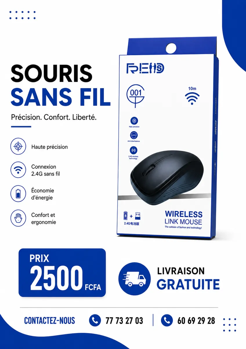 SOURIS SANS FIL 2.4G — PRÉCISION & CONFORT À PETIT PRIX en vente sur NeoShop Burkina Faso